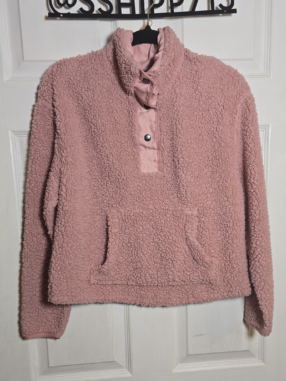 Wallflower L Large Dusty Pink Teddy Sherpa Snap Pullover Jacket